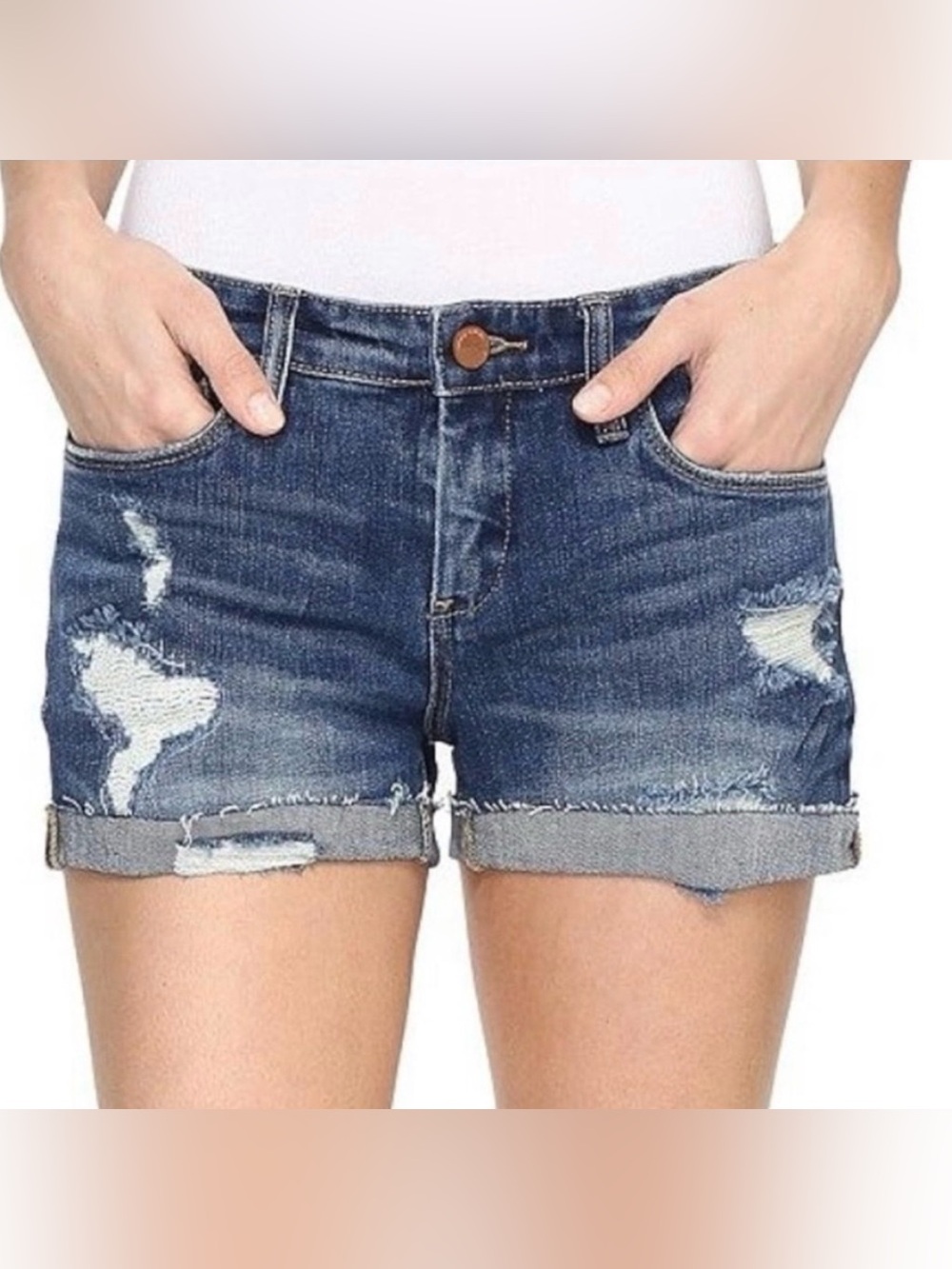 Blank NYC Women’s Fulton Rolled Cuff Distressed Denim Shorts - Size 29 NWOT